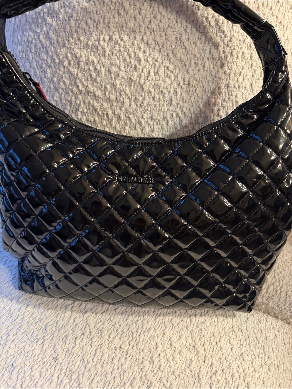 MZ Wallace Large Metro Shoulder Bag  Black Quilted Patent Shoulder Hobo Bag